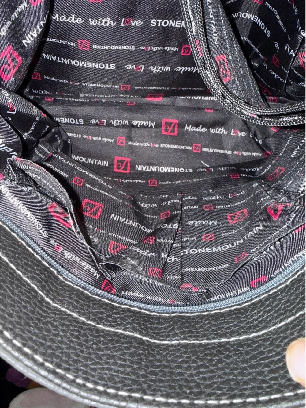 Stone Mountain Black and Gray Leather Tote Bag with White Stripe